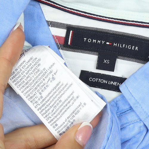 Tommy Hilfiger Men's Blue XS Cotton Linen Short Sleeve Button-Up Shirt