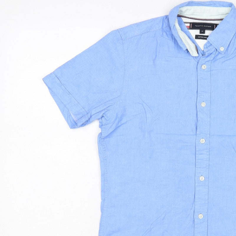 Tommy Hilfiger Men's Blue XS Cotton Linen Short Sleeve Button-Up Shirt