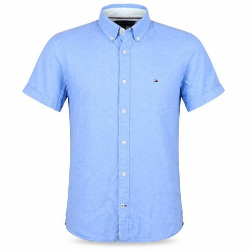 Tommy Hilfiger Men's Blue XS Cotton Linen Short Sleeve Button-Up Shirt
