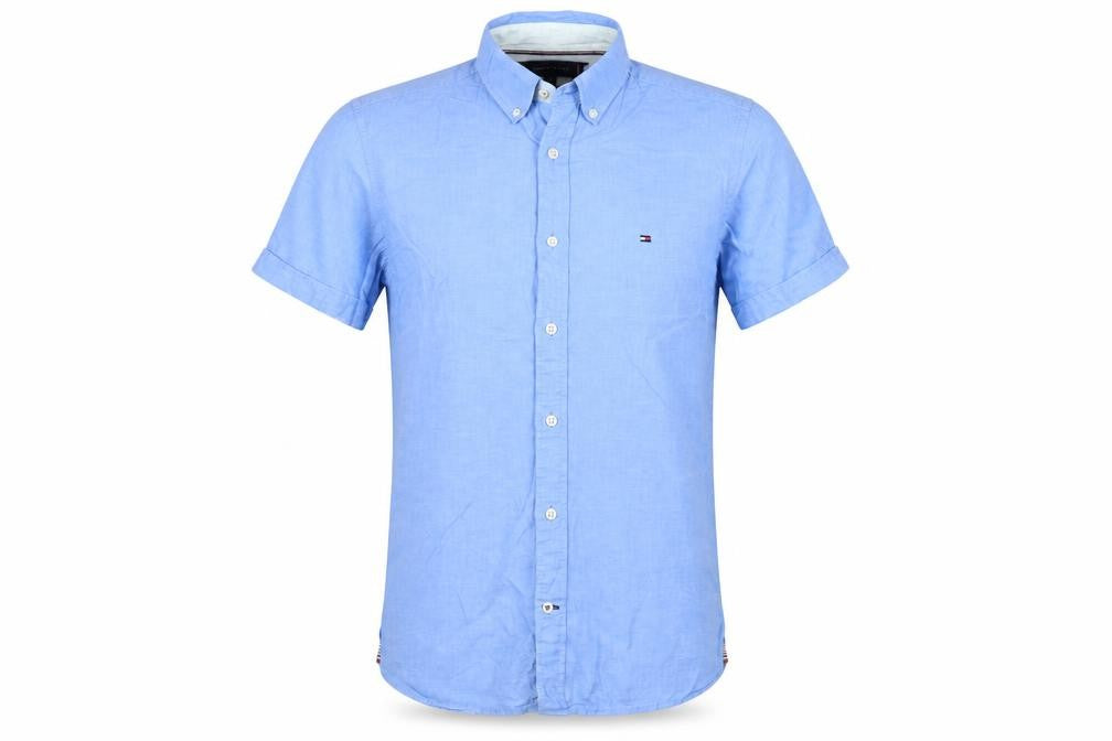 Tommy Hilfiger Men's Blue XS Cotton Linen Short Sleeve Button-Up Shirt