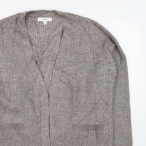 Marks and Spencer Women Beige M Alpaca Blend Open Knit Cardigan