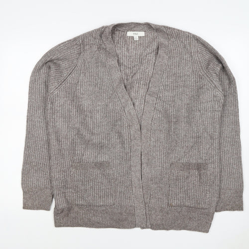 Marks and Spencer Women Beige M Alpaca Blend Open Knit Cardigan