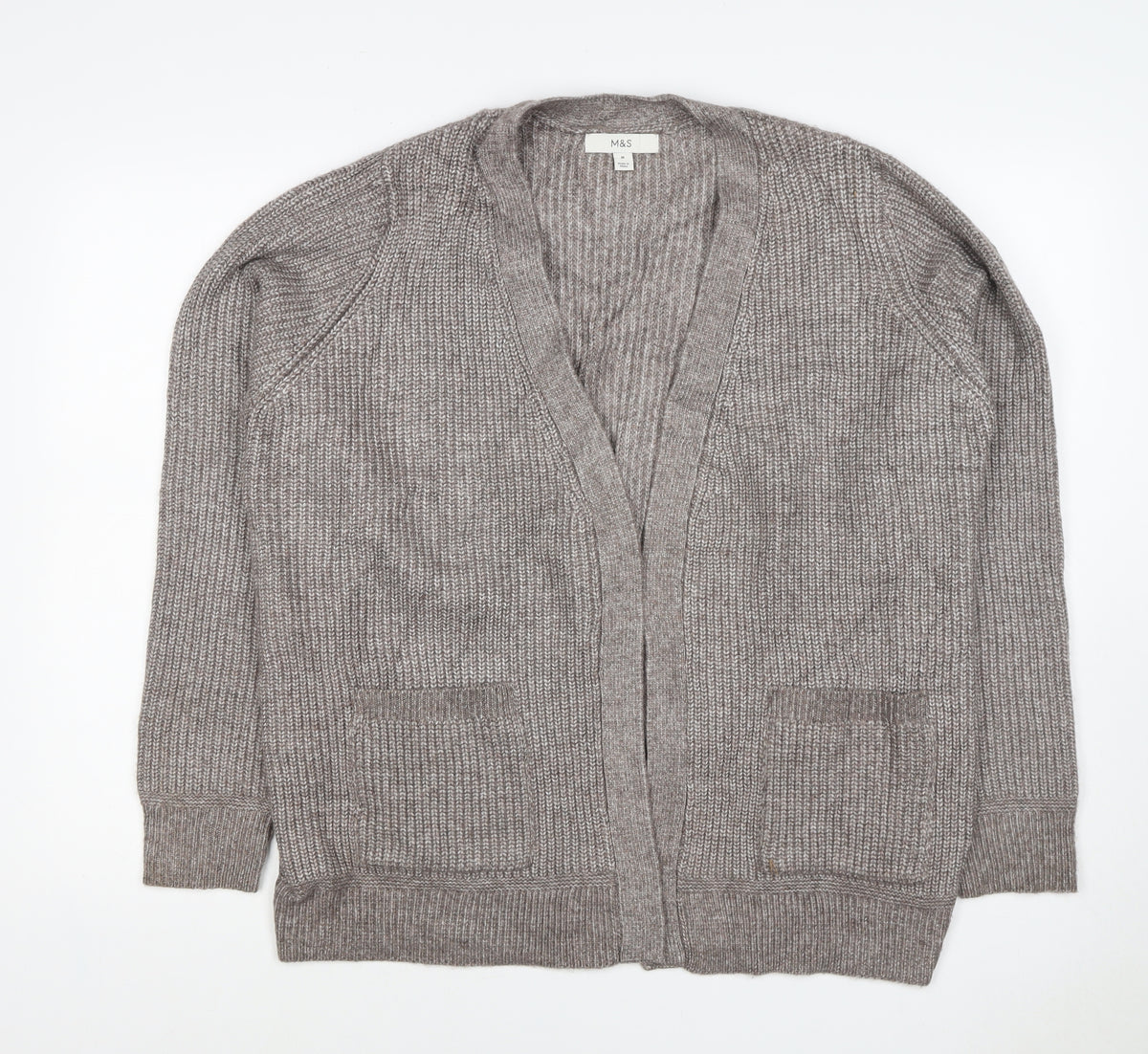 Marks and Spencer Women Beige M Alpaca Blend Open Knit Cardigan