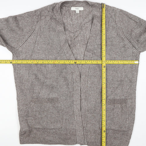Marks and Spencer Women Beige M Alpaca Blend Open Knit Cardigan