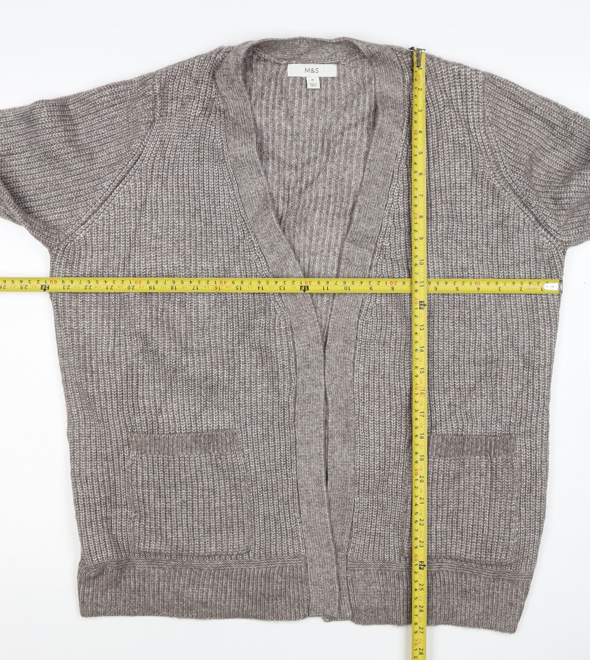 Marks and Spencer Women Beige M Alpaca Blend Open Knit Cardigan