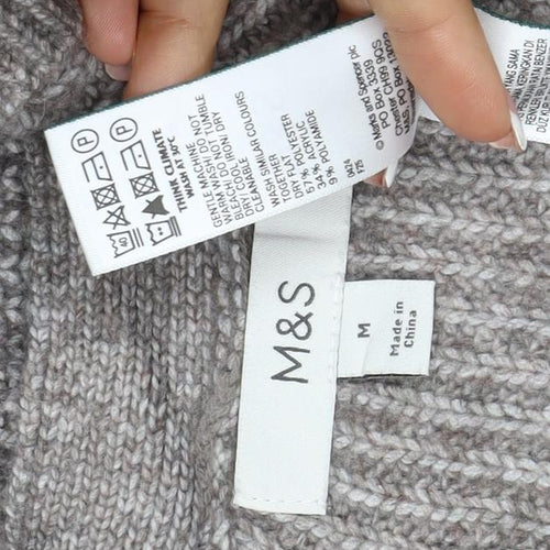 Marks and Spencer Women Beige M Alpaca Blend Open Knit Cardigan
