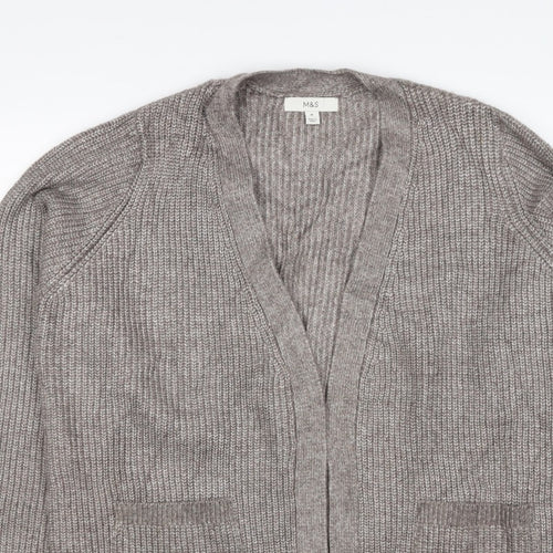 Marks and Spencer Women Beige M Alpaca Blend Open Knit Cardigan