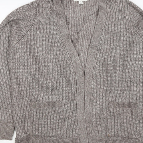 Marks and Spencer Women Beige M Alpaca Blend Open Knit Cardigan