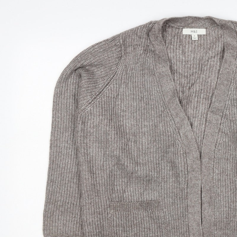 Marks and Spencer Women Beige M Alpaca Blend Open Knit Cardigan
