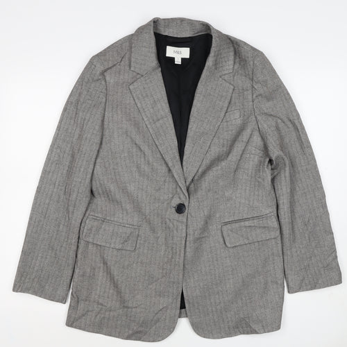 Marks and Spencer Women Grey Herringbone Blazer Jacket UK 10 Business