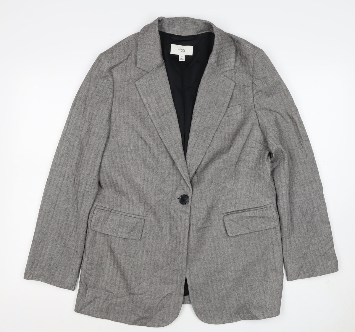 Marks and Spencer Women Grey Herringbone Blazer Jacket UK 10 Business
