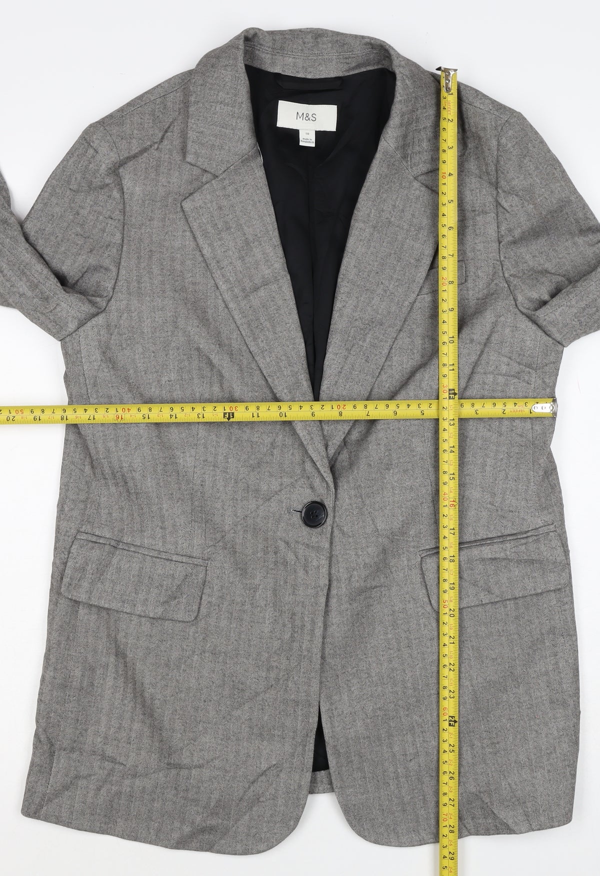Marks and Spencer Women Grey Herringbone Blazer Jacket UK 10 Business