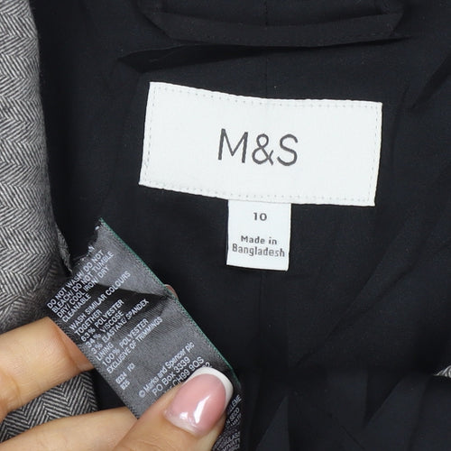 Marks and Spencer Women Grey Herringbone Blazer Jacket UK 10 Business
