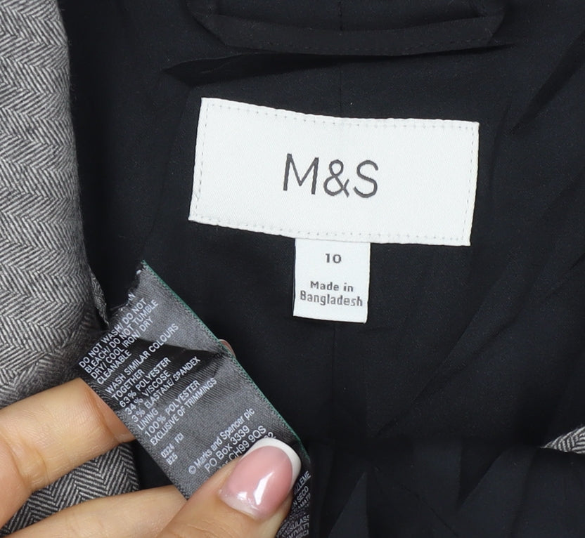 Marks and Spencer Women Grey Herringbone Blazer Jacket UK 10 Business