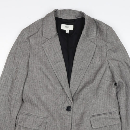 Marks and Spencer Women Grey Herringbone Blazer Jacket UK 10 Business