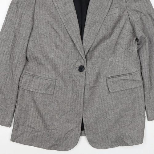 Marks and Spencer Women Grey Herringbone Blazer Jacket UK 10 Business