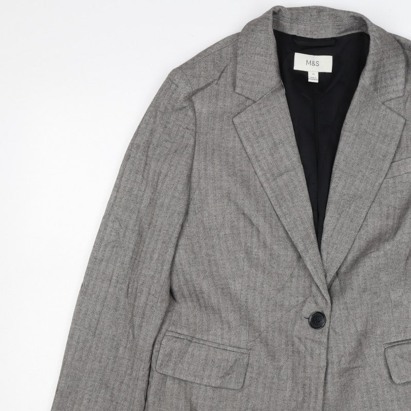 Marks and Spencer Women Grey Herringbone Blazer Jacket UK 10 Business