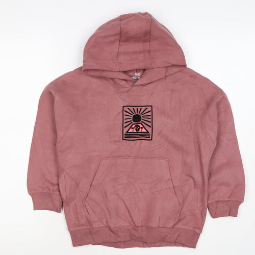 M&S Girls Pink 7-8 Years Pullover Hoodie Graphic Print Pocket