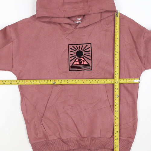 M&S Girls Pink 7-8 Years Pullover Hoodie Graphic Print Pocket