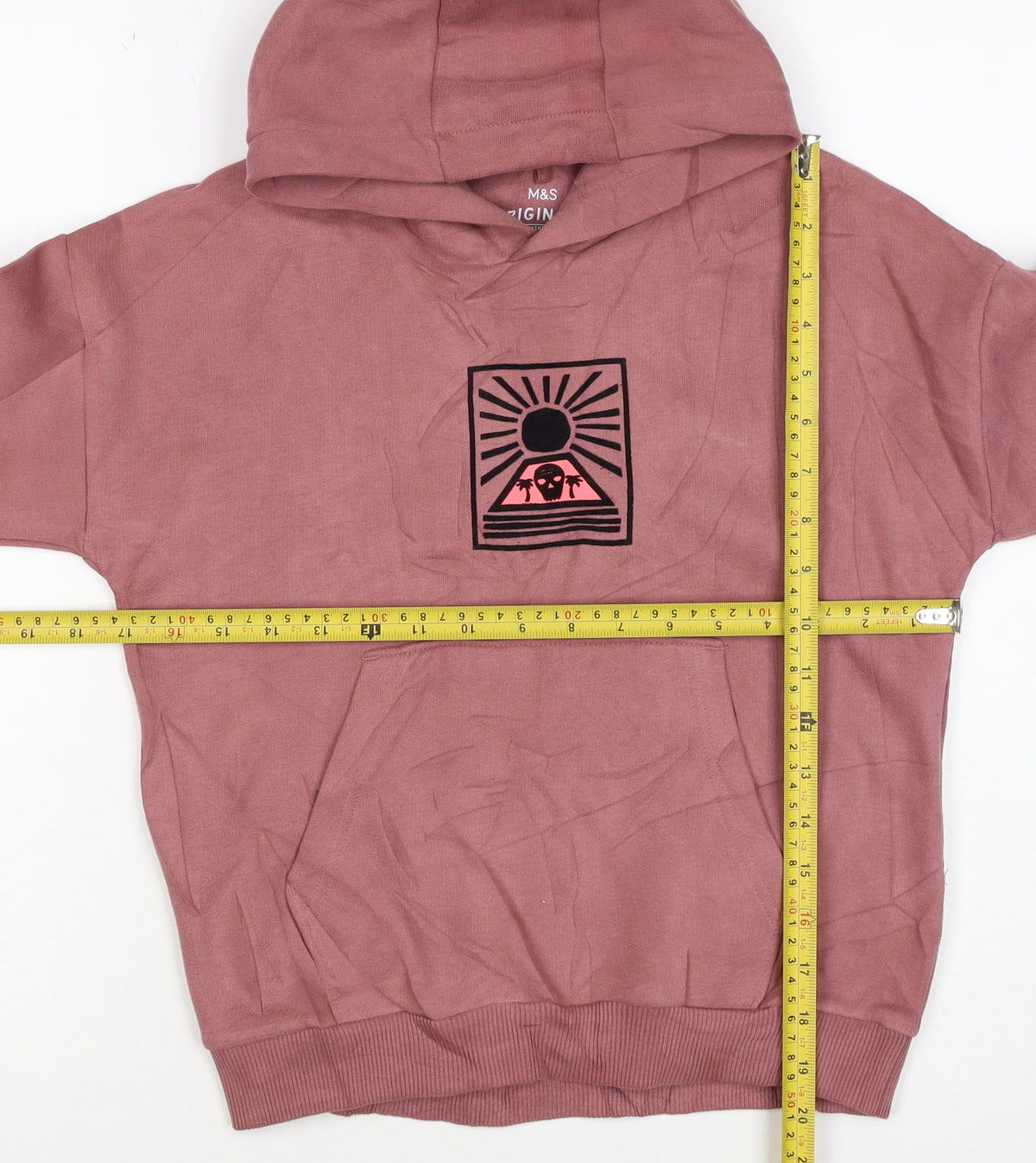 M&S Girls Pink 7-8 Years Pullover Hoodie Graphic Print Pocket