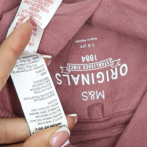 M&S Girls Pink 7-8 Years Pullover Hoodie Graphic Print Pocket