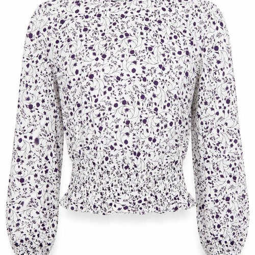 M&S Women White Purple Floral Cropped Viscose Blouse Size 10