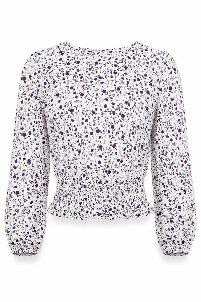 M&S Women White Purple Floral Cropped Viscose Blouse Size 10
