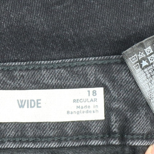 Marks & Spencer Women Black Wide-Leg Jeans UK 18 Regular Stretch