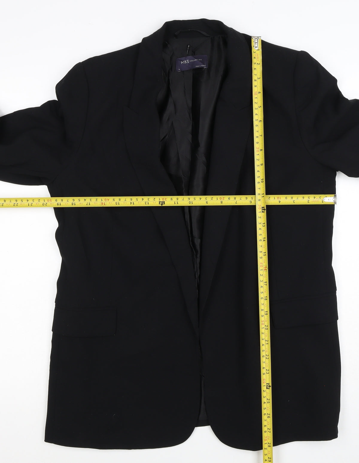 M&S Collection Women’s Black UK 12 Long Lined Notch Lapel Blazer