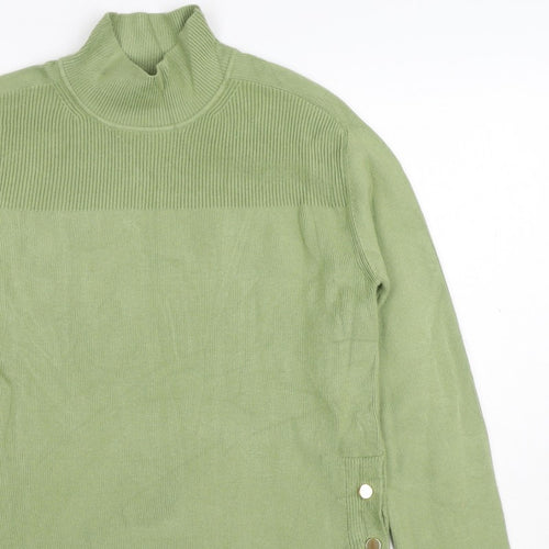 Marks and Spencer Women Green XS Roll Neck Button Knit Jumper