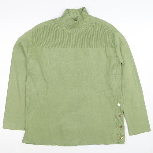 Marks and Spencer Women Green XS Roll Neck Button Knit Jumper