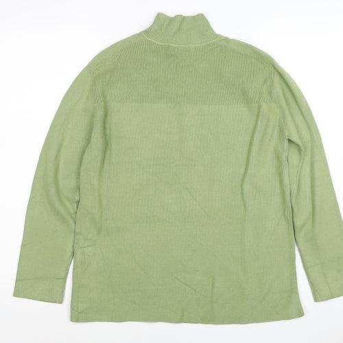 Marks and Spencer Women Green XS Roll Neck Button Knit Jumper