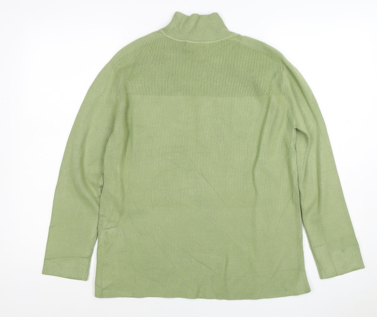 Marks and Spencer Women Green XS Roll Neck Button Knit Jumper