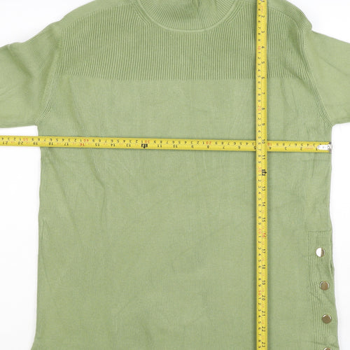 Marks and Spencer Women Green XS Roll Neck Button Knit Jumper