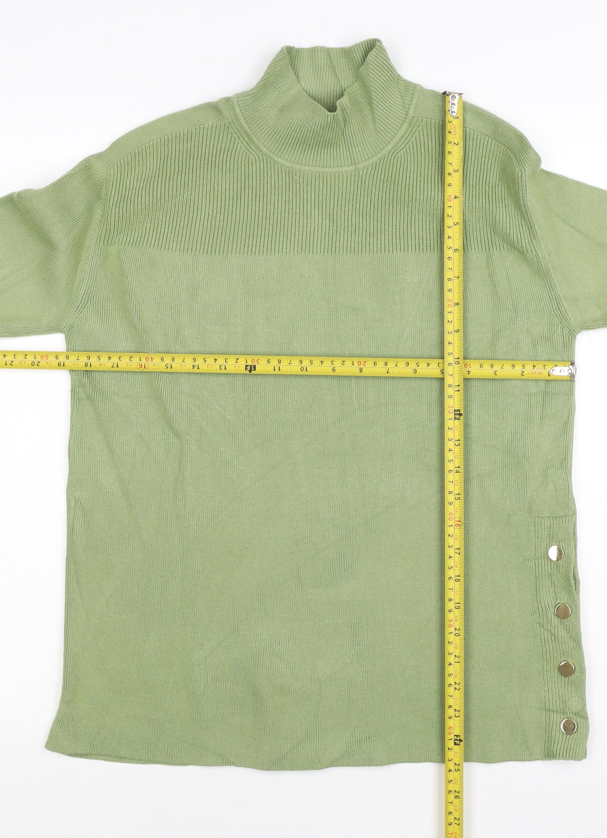 Marks and Spencer Women Green XS Roll Neck Button Knit Jumper