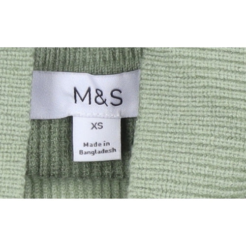 Marks and Spencer Women Green XS Roll Neck Button Knit Jumper