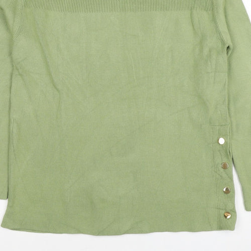Marks and Spencer Women Green XS Roll Neck Button Knit Jumper