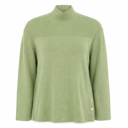 Marks and Spencer Women Green XS Roll Neck Button Knit Jumper