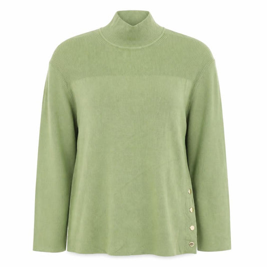 Marks and Spencer Women Green XS Roll Neck Button Knit Jumper