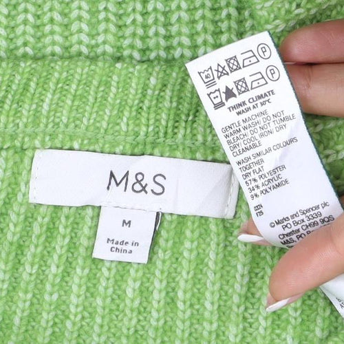 Marks and Spencer Women Green M Crew Neck Chunky Knit Jumper