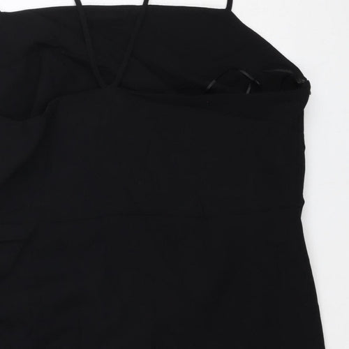Zara Women Black L Midi Slip Dress Strappy Ruched Side Zip Party