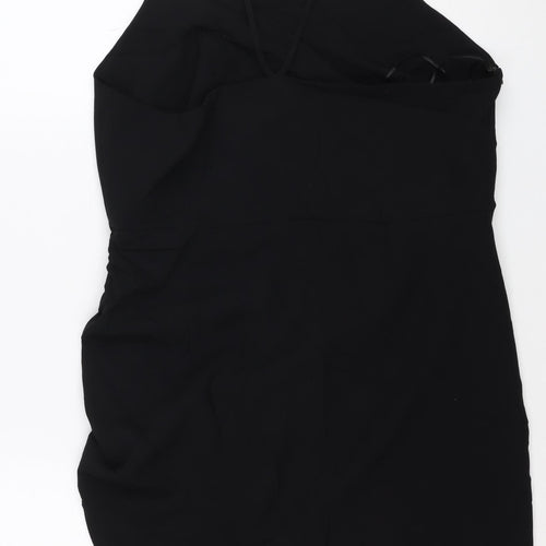 Zara Women Black L Midi Slip Dress Strappy Ruched Side Zip Party