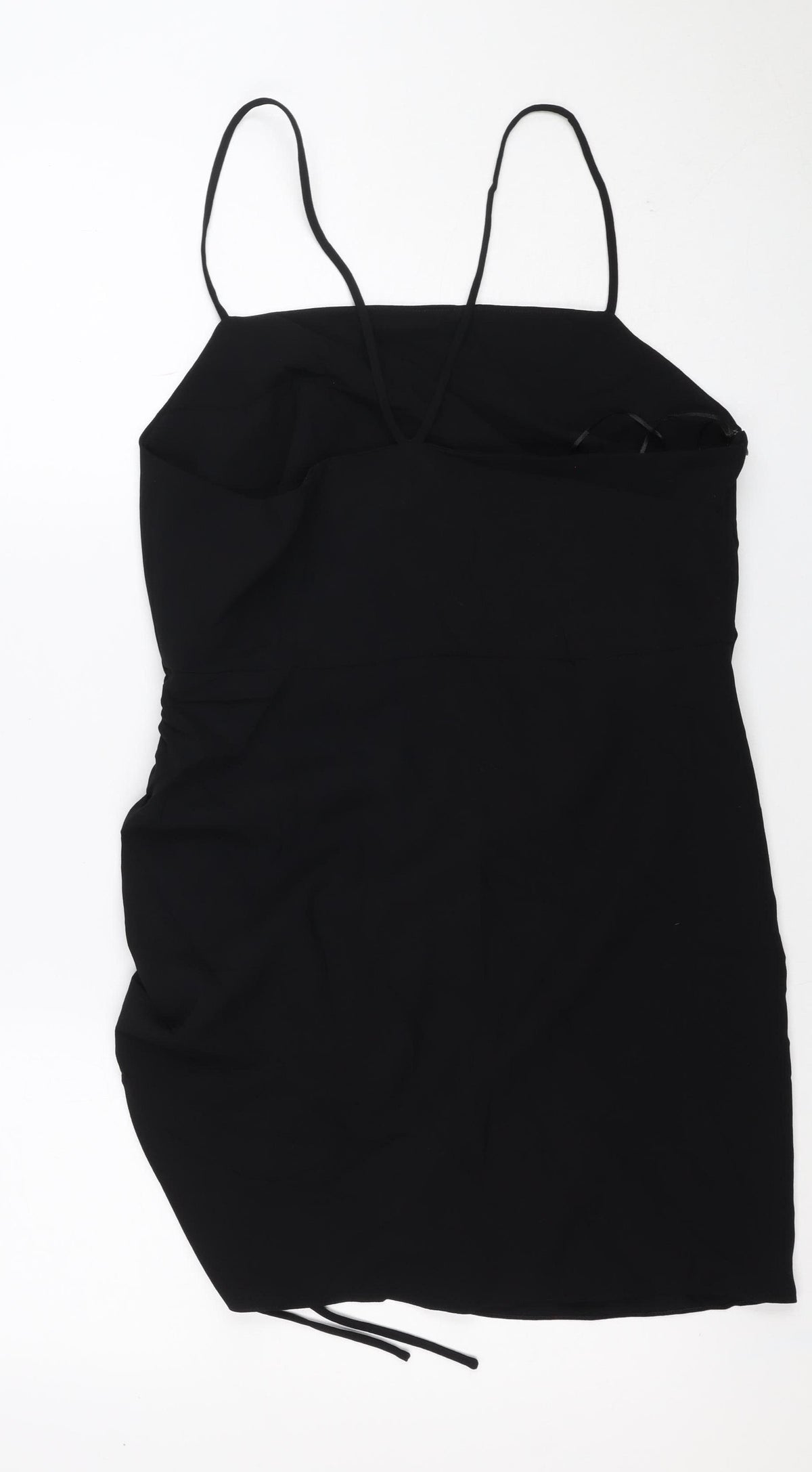Zara Women Black L Midi Slip Dress Strappy Ruched Side Zip Party