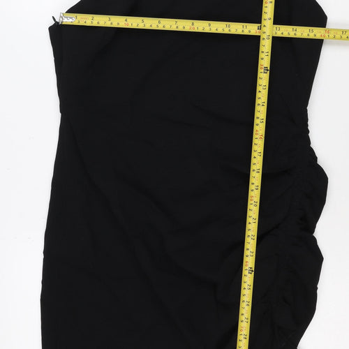 Zara Women Black L Midi Slip Dress Strappy Ruched Side Zip Party