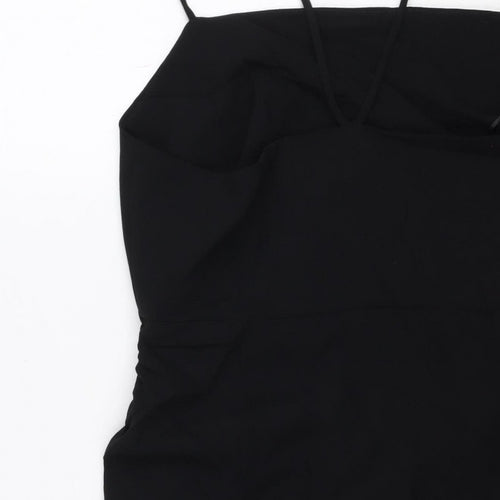 Zara Women Black L Midi Slip Dress Strappy Ruched Side Zip Party