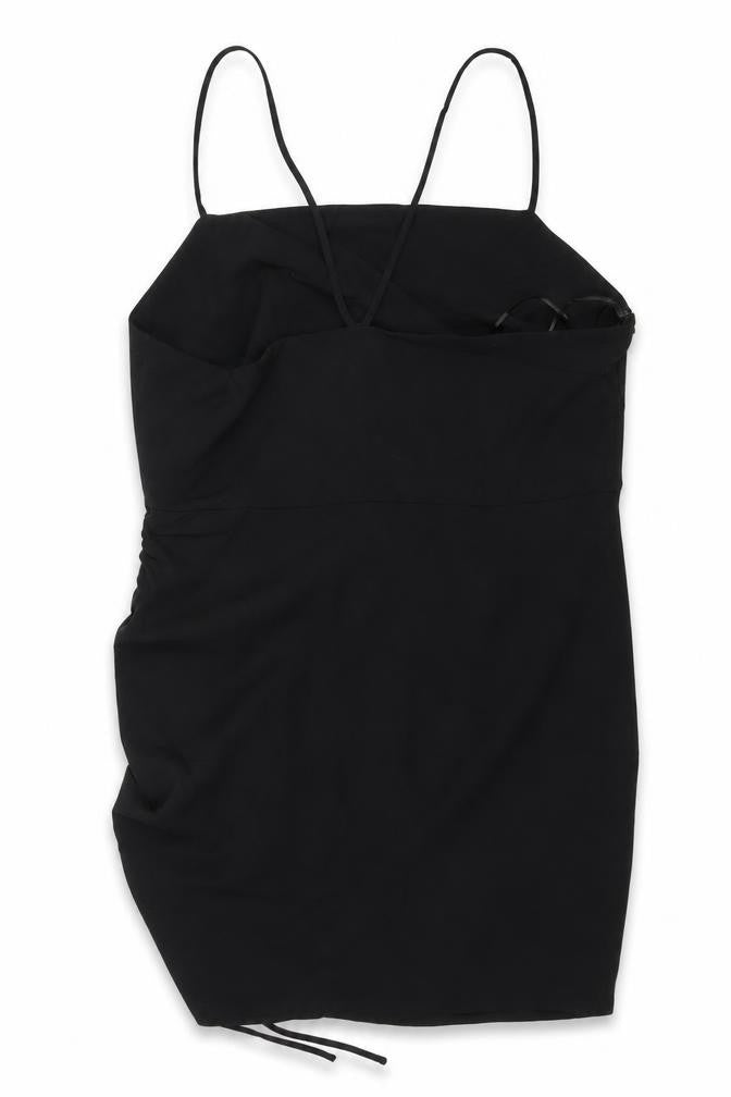 Zara Women Black L Midi Slip Dress Strappy Ruched Side Zip Party