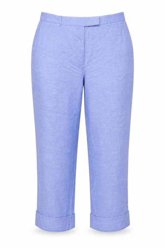 Marks and Spencer Women Blue Linen Blend Wide-Leg Trousers UK 14