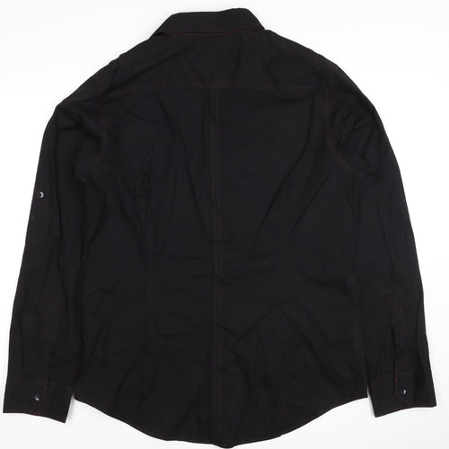 Next Men's Black L Long Sleeve Button-Up Shirt Red Stitching Pockets