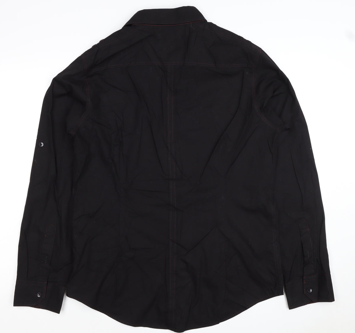 Next Men's Black L Long Sleeve Button-Up Shirt Red Stitching Pockets