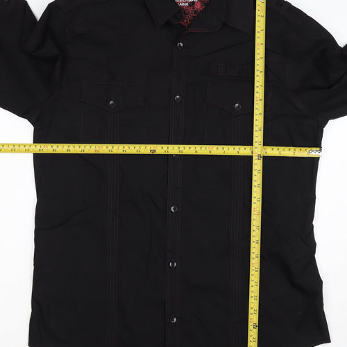 Next Men's Black L Long Sleeve Button-Up Shirt Red Stitching Pockets